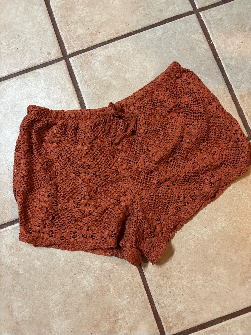 No Boundaries Crochet Drawstring Shorts - Rust Size M